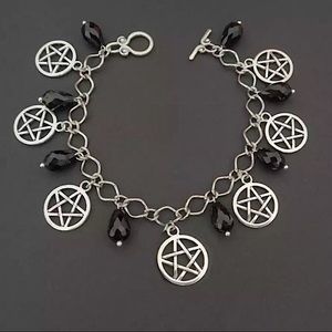 Bracelet Pentagram Black charm bead jewelry New Womans Goth Witch Protection Emo